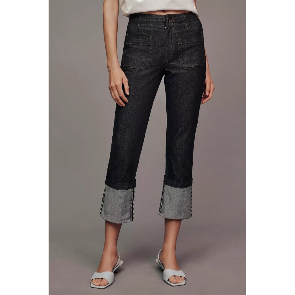23 TALL Anthropologie Maeve Cuffed Crop High-Rise Straight-Leg Jeans 23T